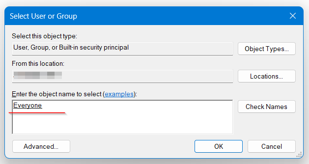 Choose User Group name dialog screenshot