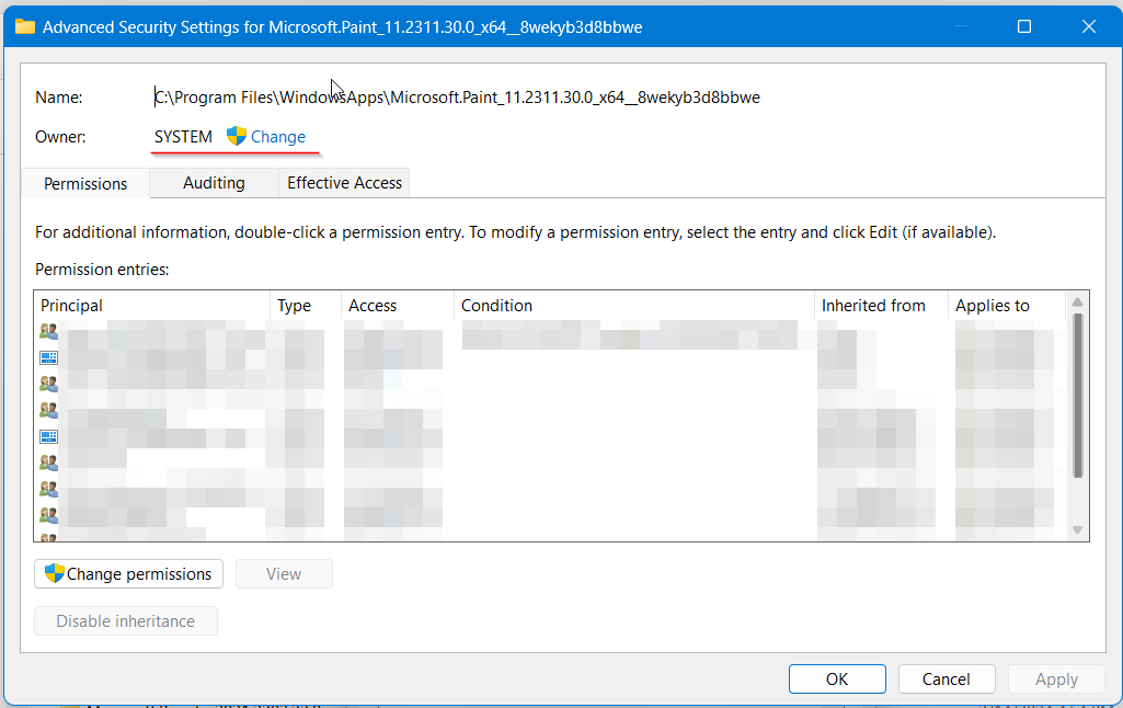 Folder Security Permissions screenshot